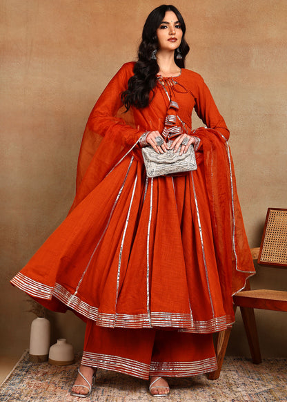 KESARIA SLUB ANARKALI SUIT SET