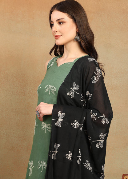 DABU GREEN HANDPRINTED SUIT SET