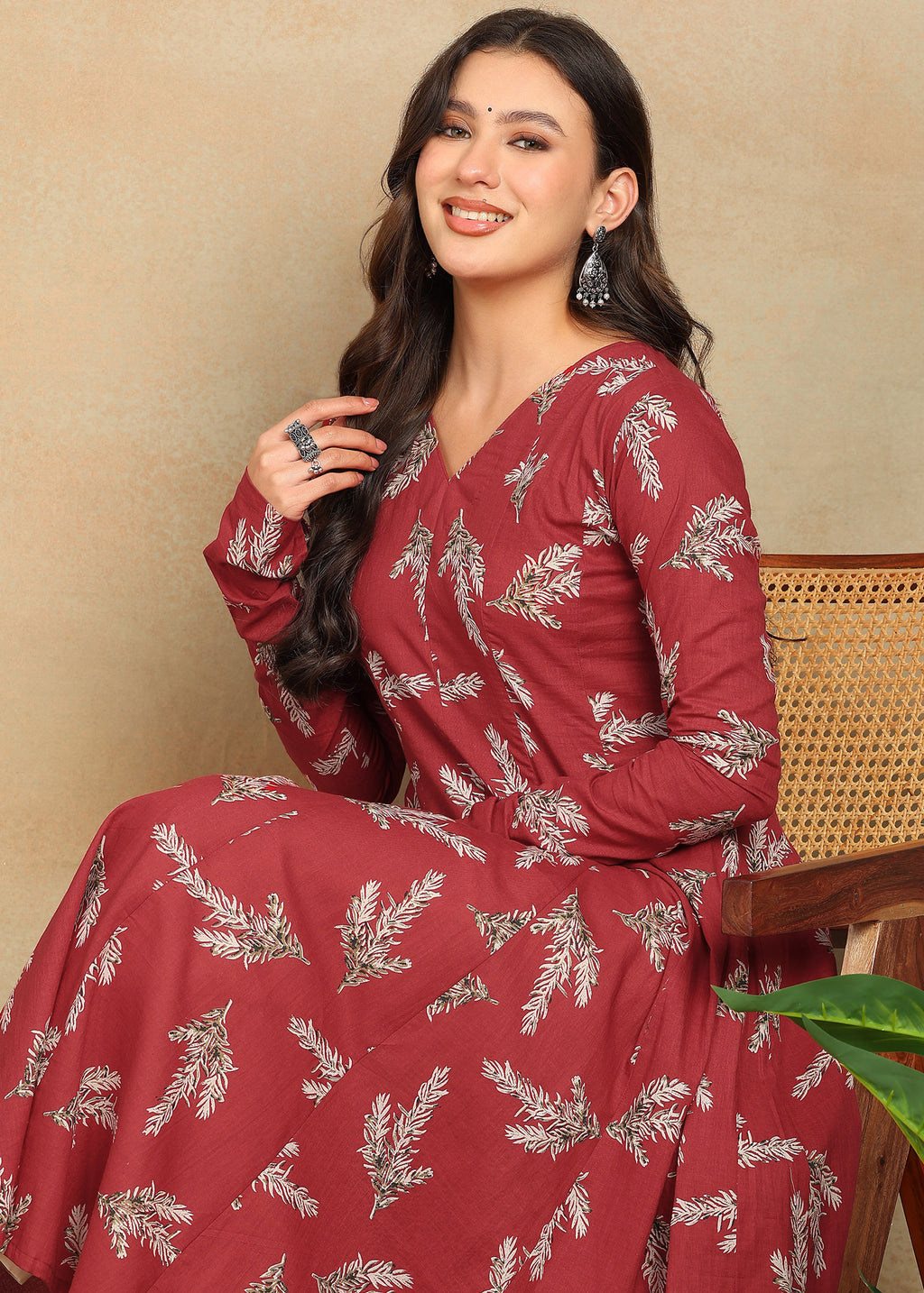 RED PRINTED A-LINE KURTA