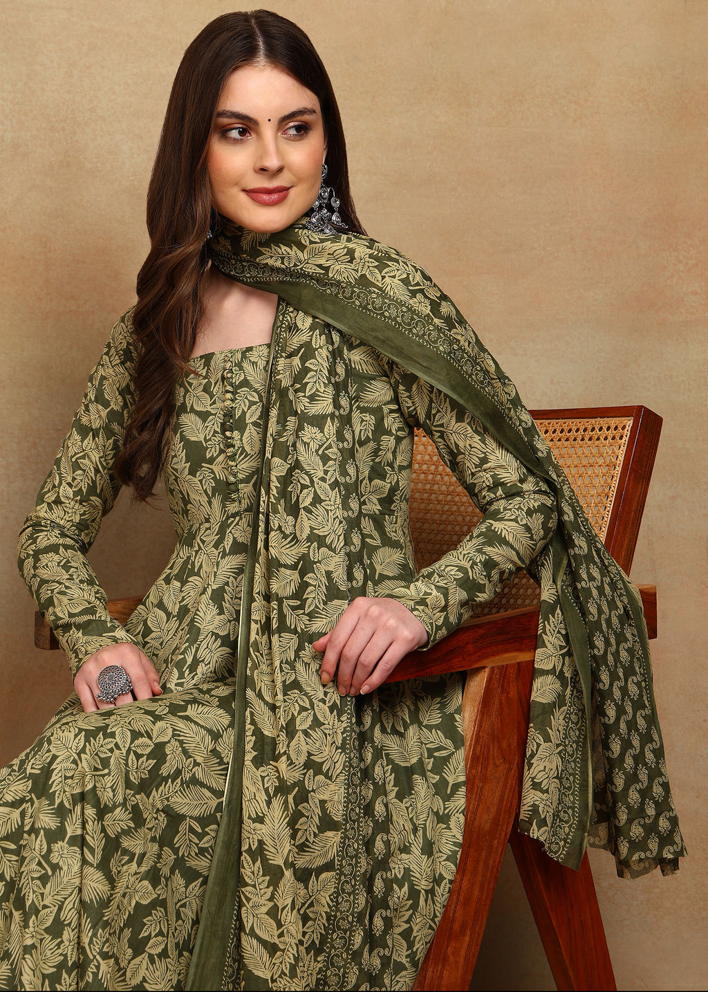 OLIVE HERITAGE ANARKALI SUIT SET