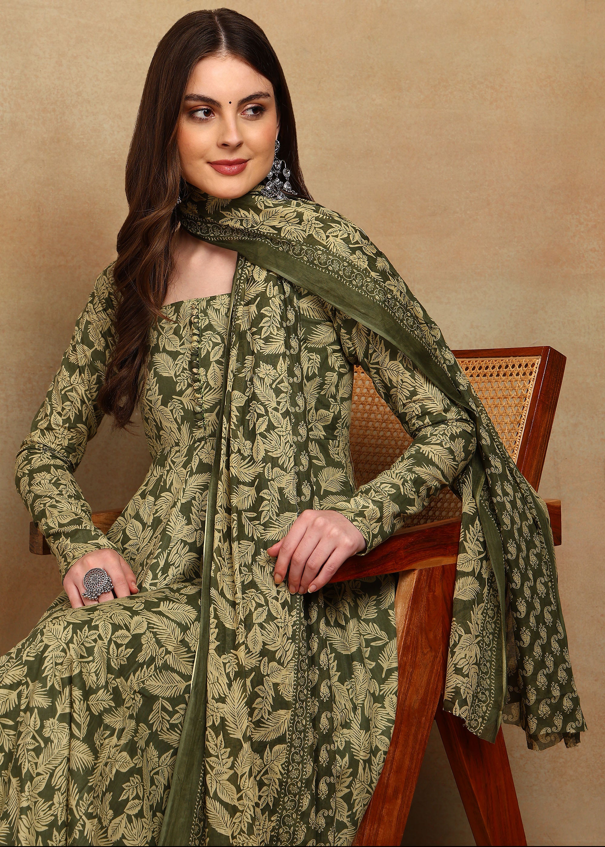 OLIVE HERITAGE ANARKALI SUIT SET