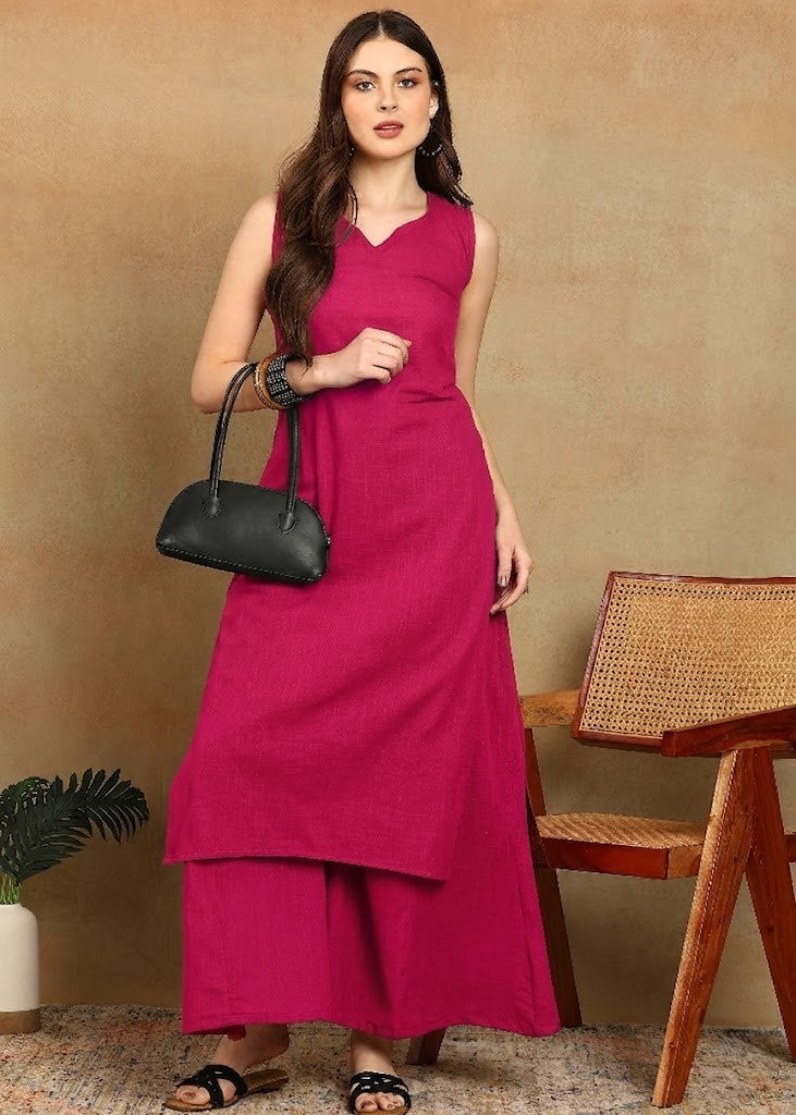 PINK SLUB KURTA PLAZZO