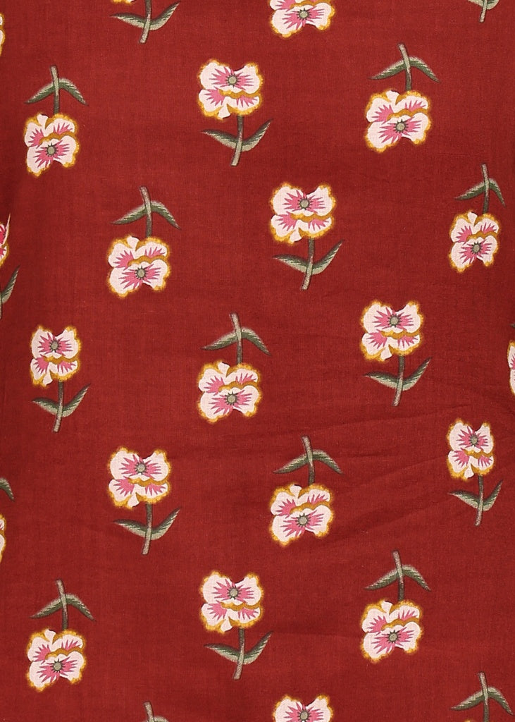 MARRON FLORAL BIG STRAP KURTI