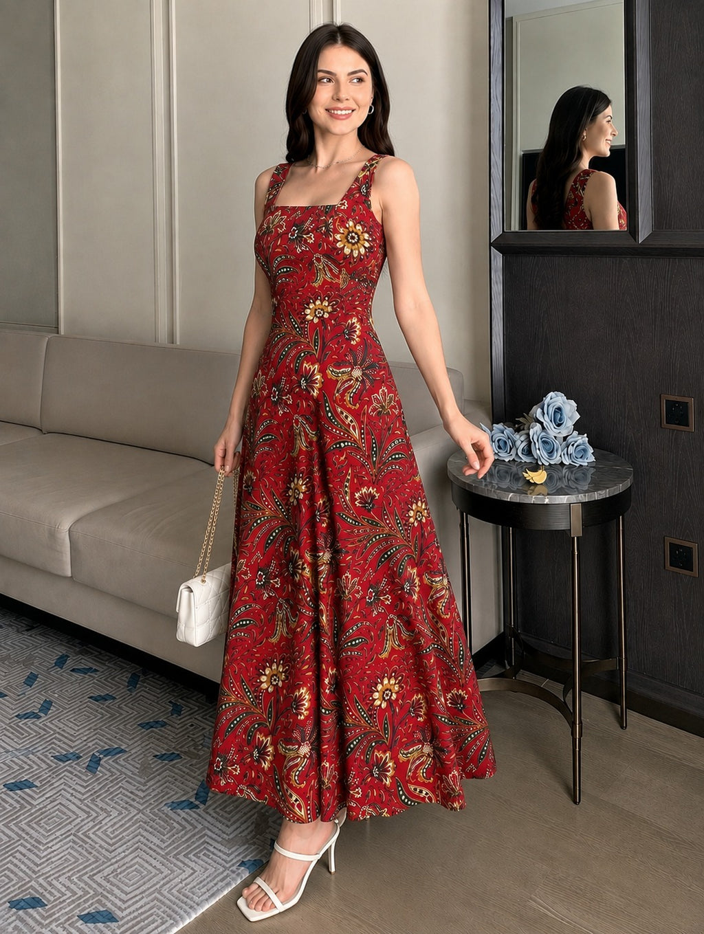 RED STRAP CORSET BACK DRESS