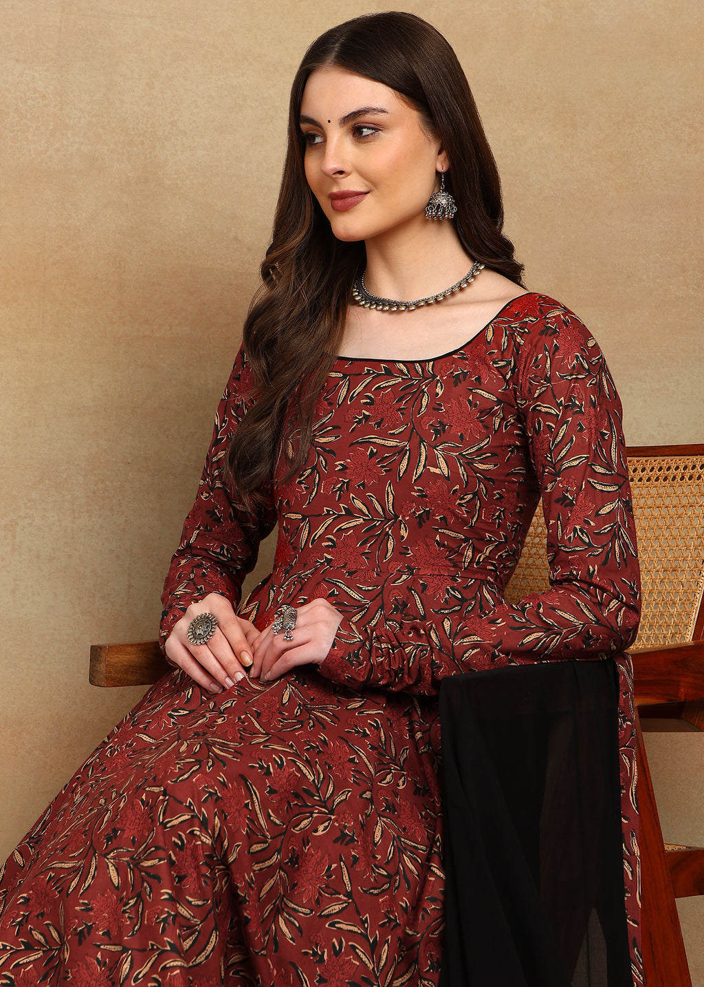 RED BLACK SIGNATURE ANARKALI SUIT SET