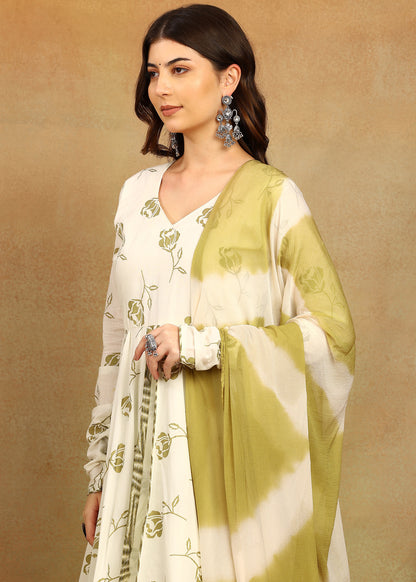 WHITE CUT ANARKALI SUIT SET