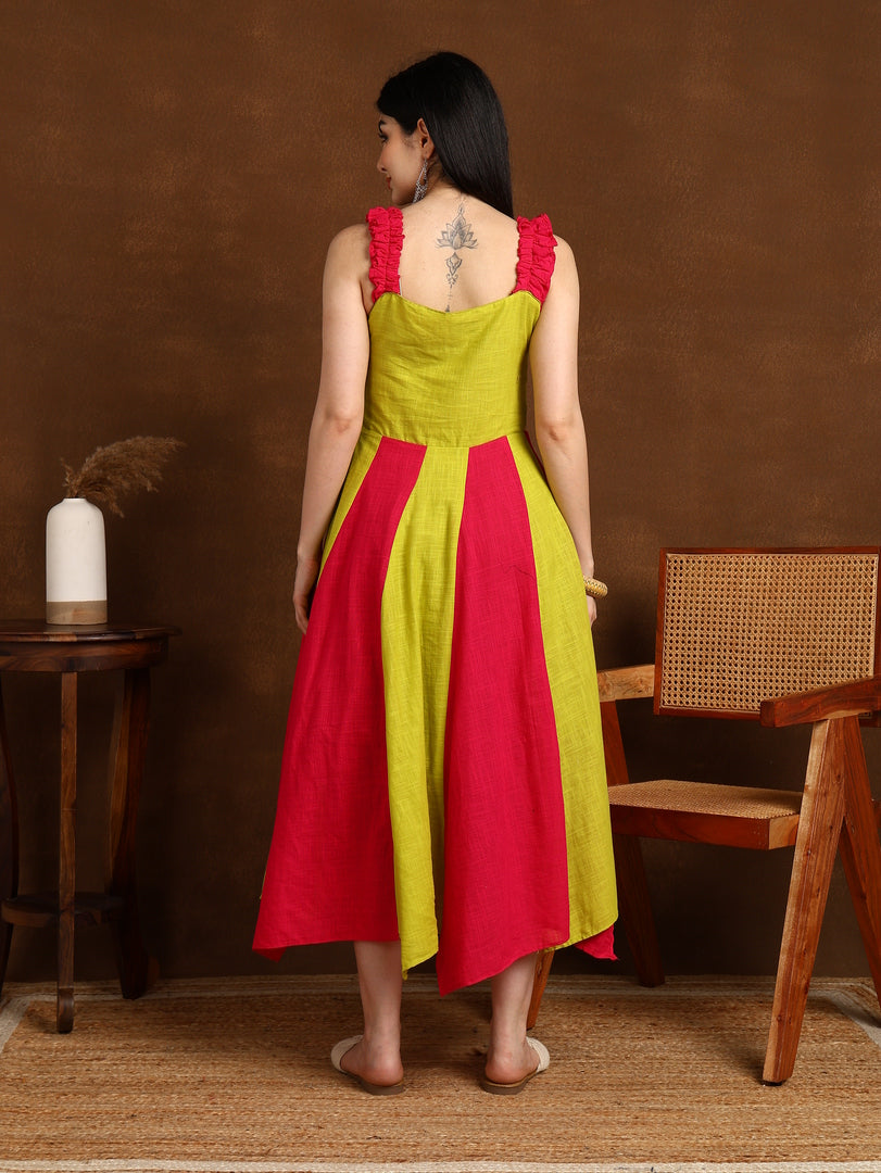 PINK LIME SLUB ONE PEICE DRESS