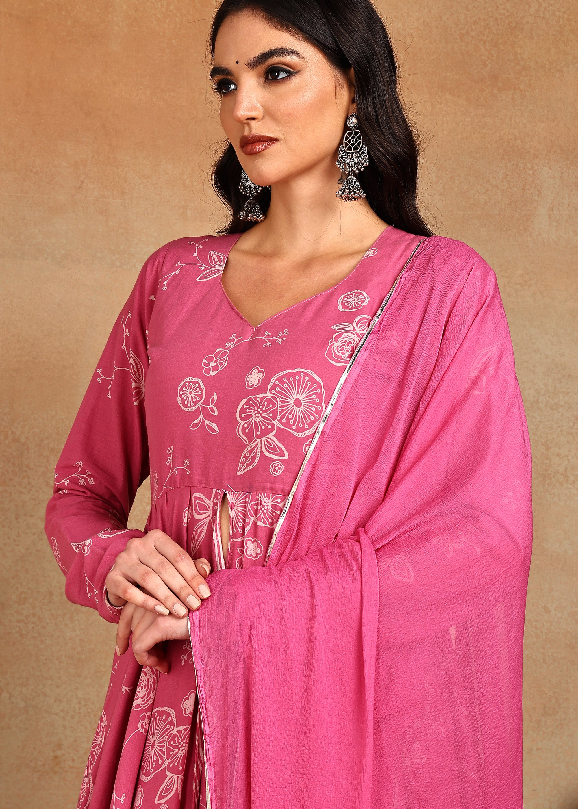 PINK FRONT CUT ANARKALI SUIT SET