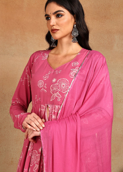 PINK FRONT CUT ANARKALI SUIT SET
