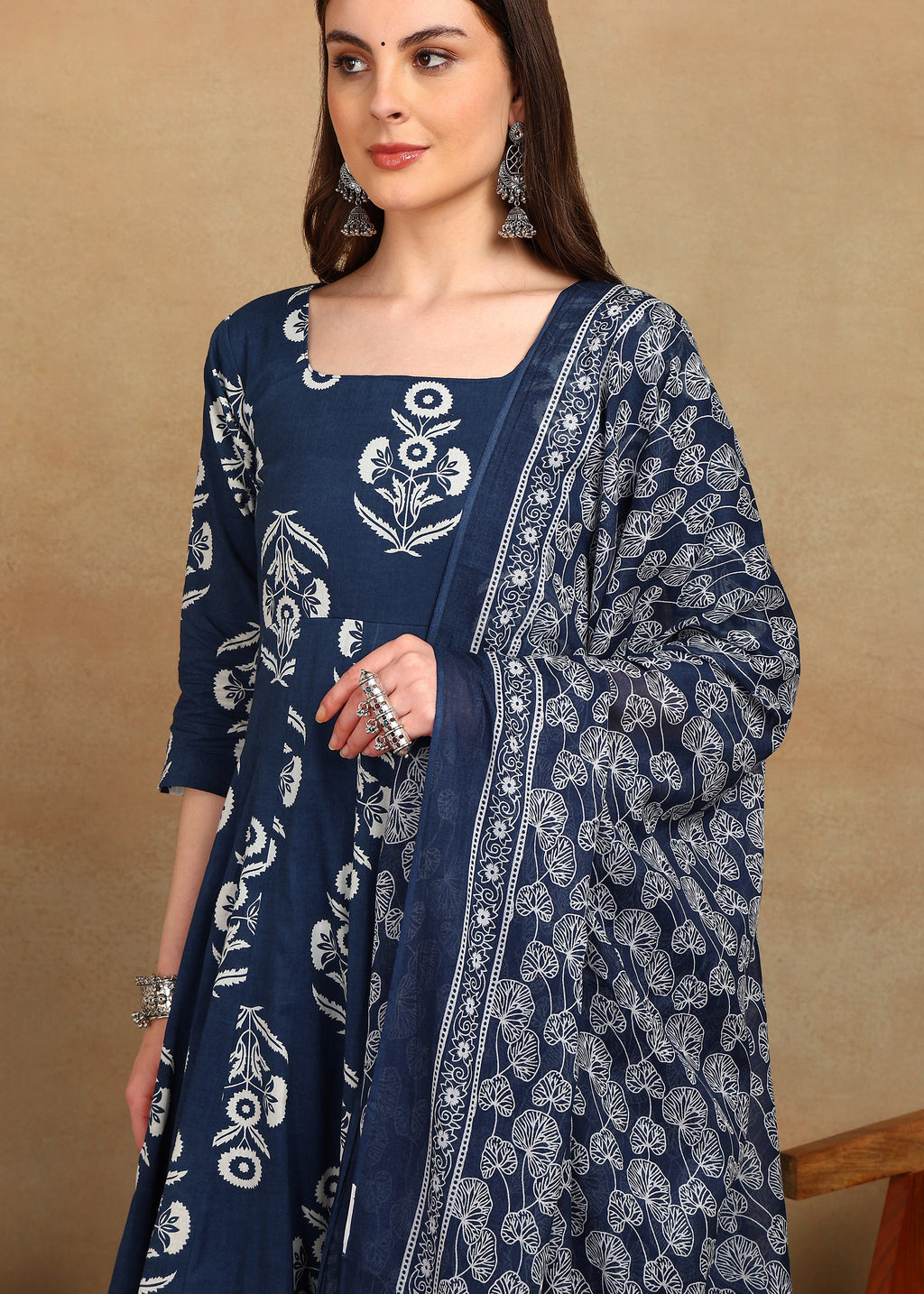INDIGO FLORAL ANARKALI SUIT SET