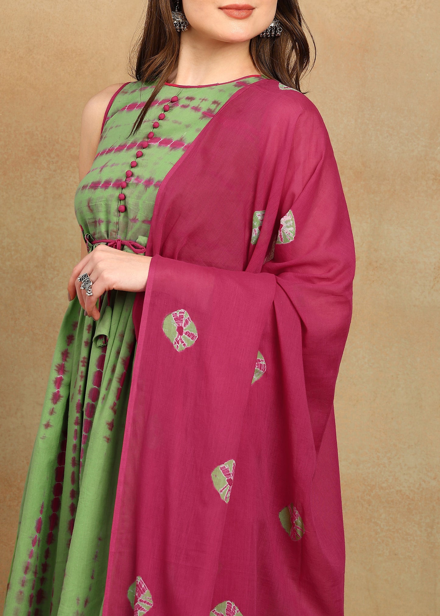 GREEN PINK SHIBORI SUIT SET