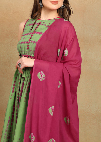 GREEN PINK SHIBORI SUIT SET