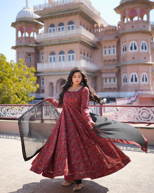 AFREEN RED BLACK SUIT SET