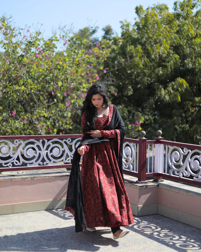 AFREEN RED BLACK SUIT SET