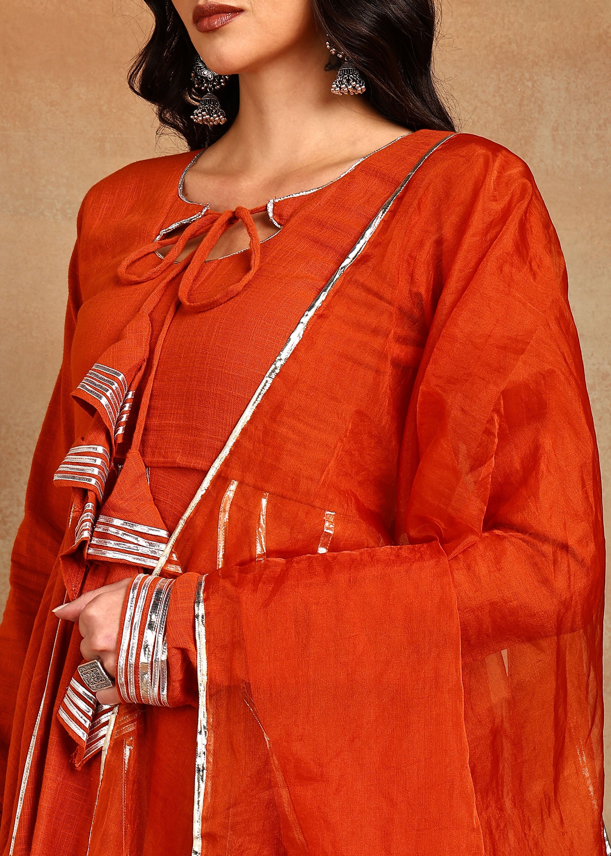 KESARIA SLUB ANARKALI SUIT SET