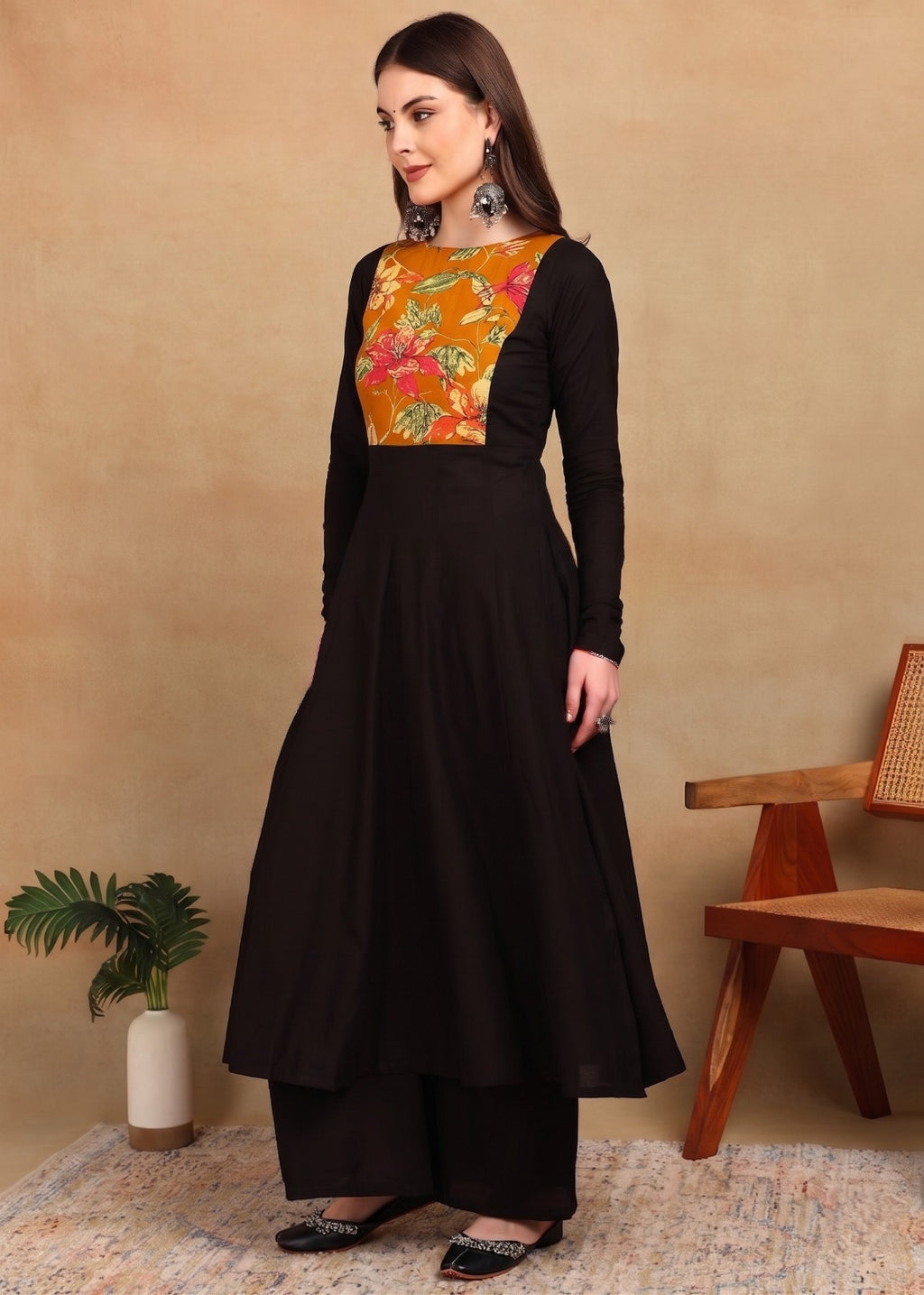 BLACK MUSTARD YOKE KURTA PLAZZO
