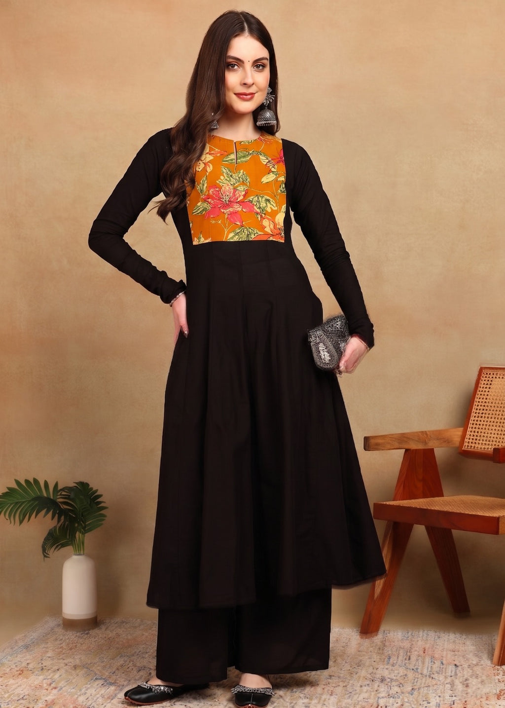 BLACK MUSTARD YOKE KURTA PLAZZO