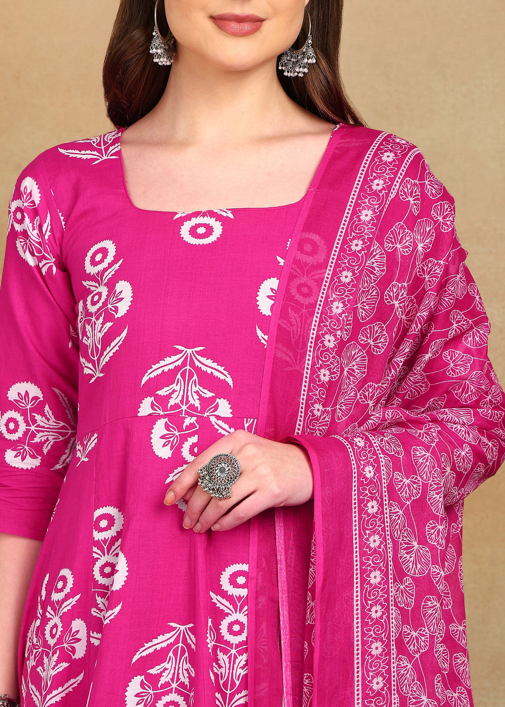 PINK FLORAL ANARKALI SUIT SET