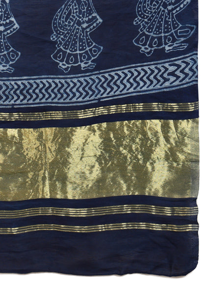 LADY DABU INDIGO HANDBLOCKED ANARKALI SUIT SET