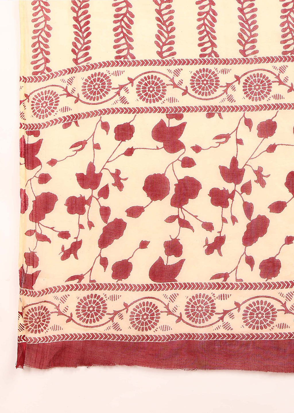 CREAM & MAROON FLORAL PRINTED ANARKALI SUIT SET
