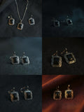 BLACK STONE SQUARE PENDENT SET
