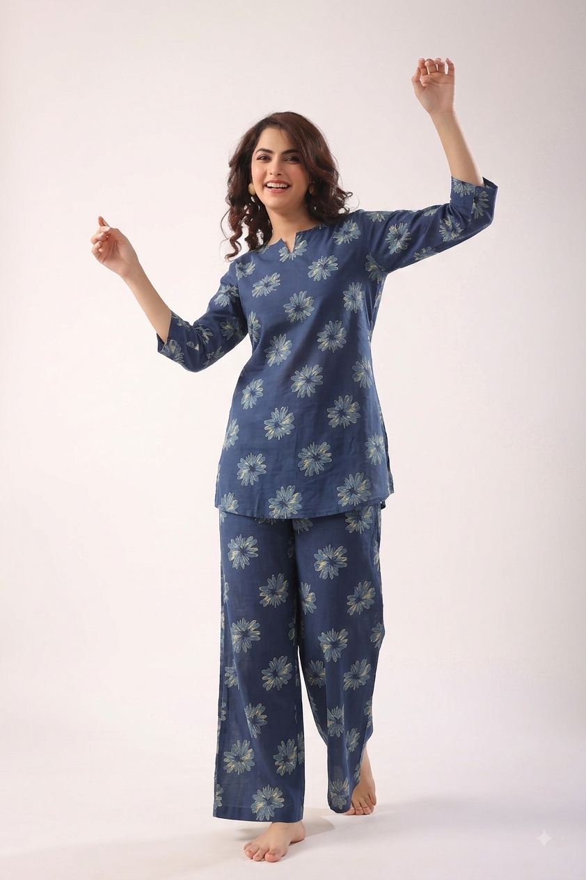 INDIGO FLORAL CO-ORD SET SET