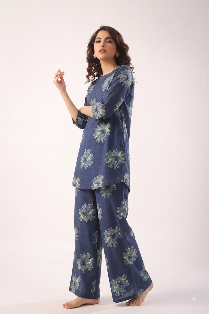 INDIGO FLORAL CO-ORD SET SET