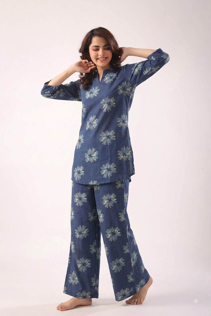 INDIGO FLORAL CO-ORD SET SET