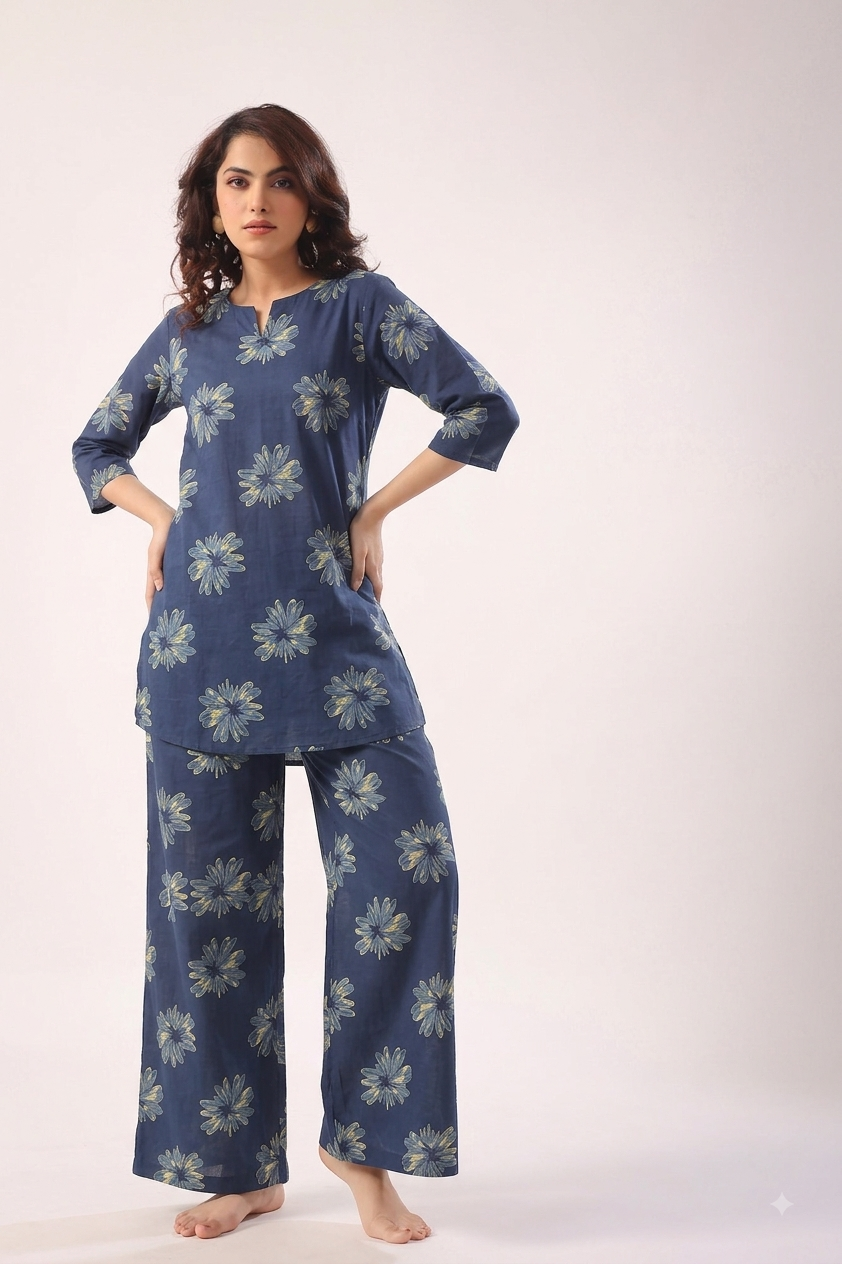 INDIGO FLORAL CO-ORD SET SET