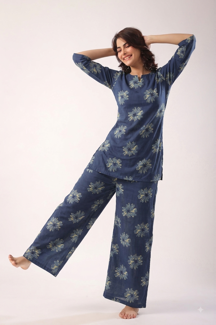 INDIGO FLORAL CO-ORD SET SET