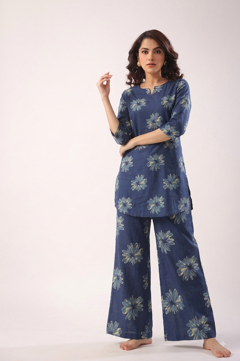 INDIGO FLORAL CO-ORD SET SET