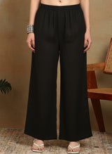 CLASSIC BLACK SOLID WIDE LEG PALAZZO PANTS