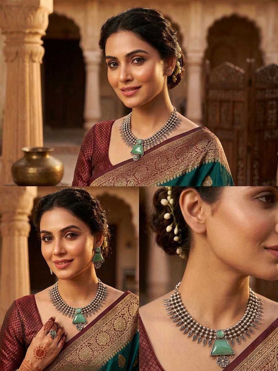 NECKLACE WITH GREEN NAGINA