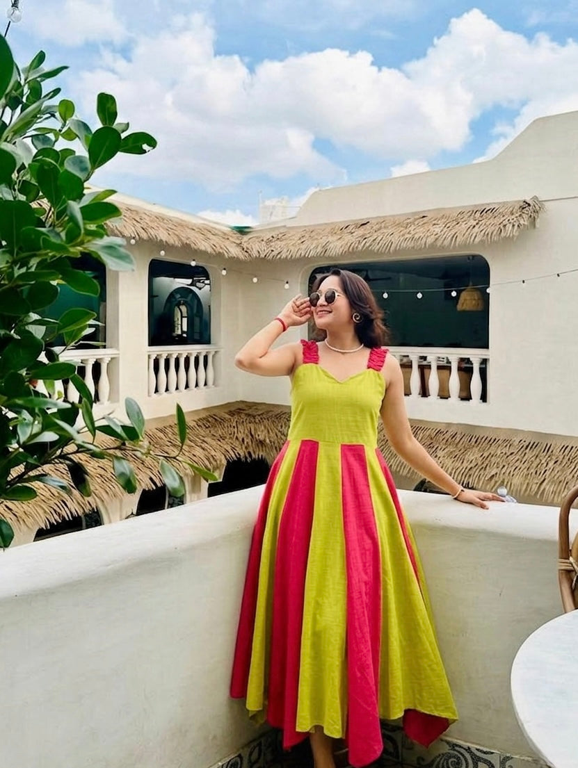 PINK LIME SLUB ONE PEICE DRESS