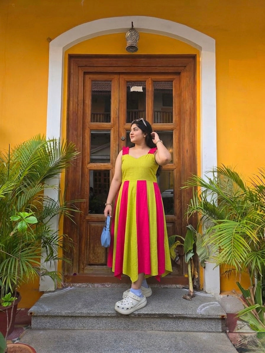 PINK LIME SLUB ONE PEICE DRESS