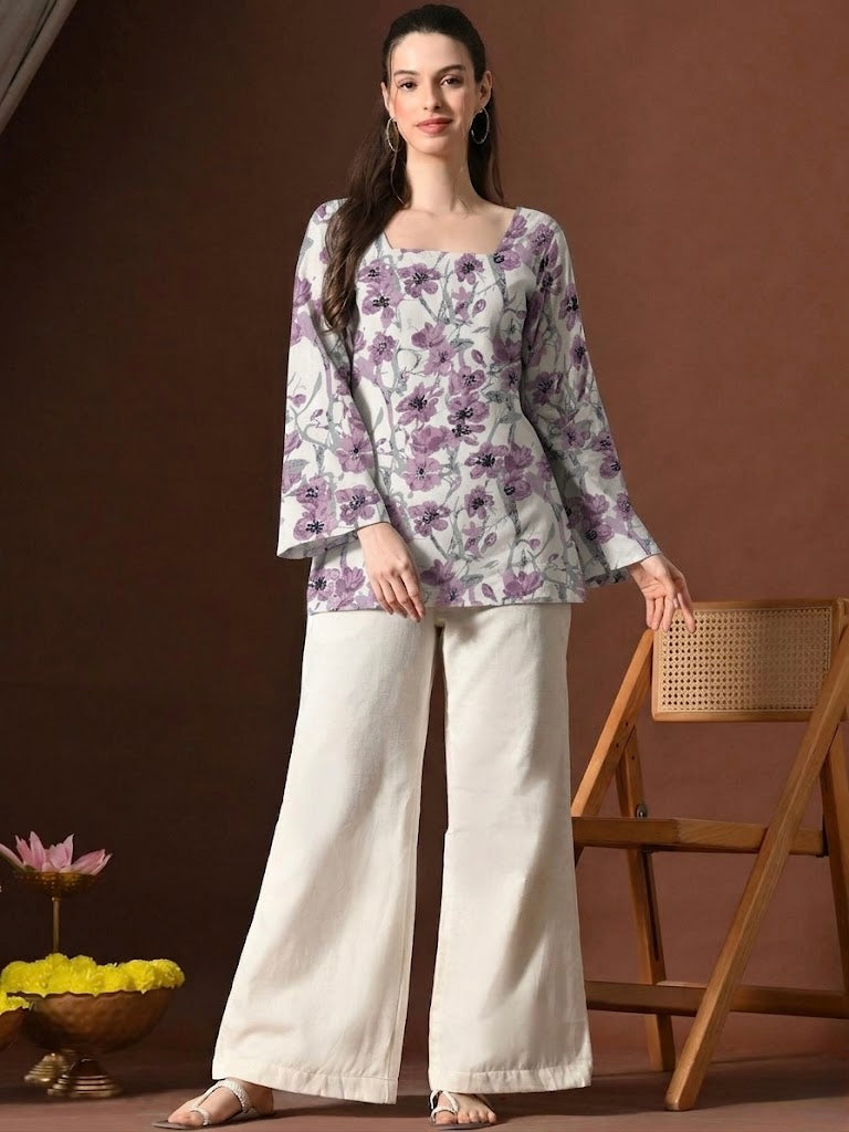 PURPLE WHITE BELL KURTI