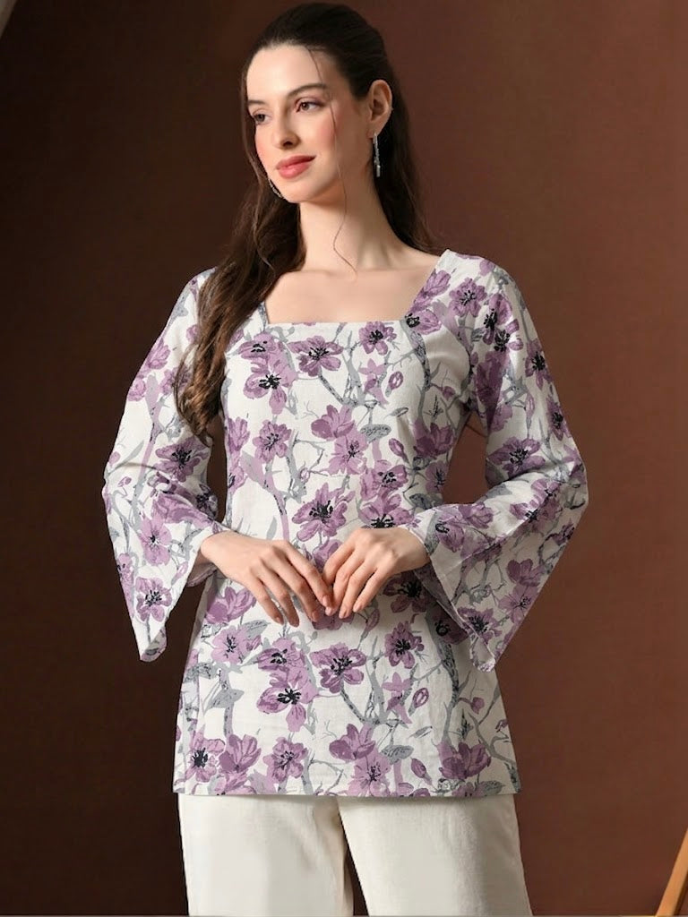 PURPLE WHITE BELL KURTI
