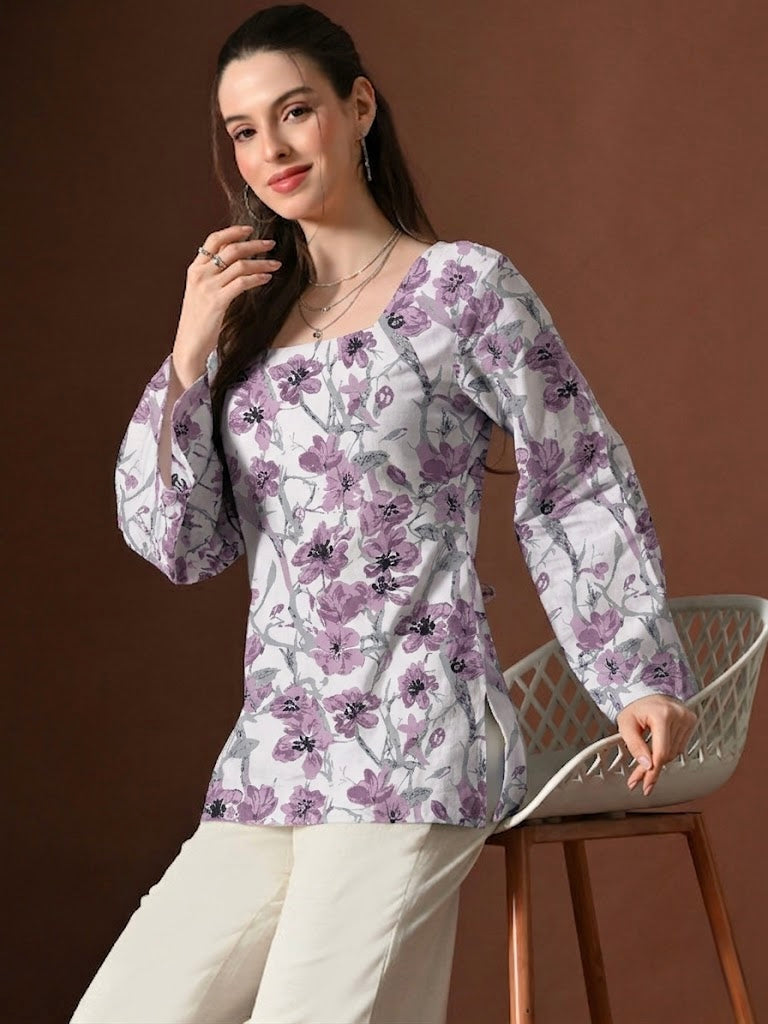 PURPLE WHITE BELL KURTI