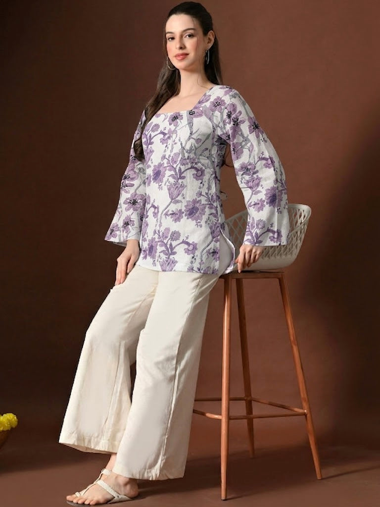 PURPLE WHITE BELL KURTI
