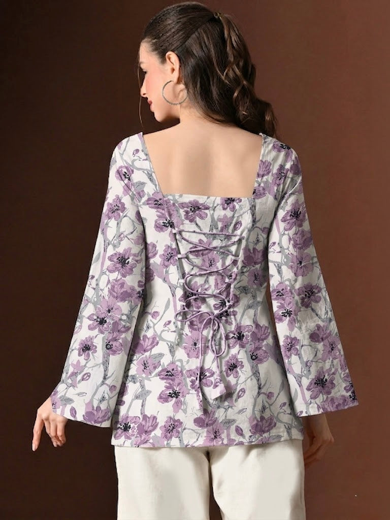 PURPLE WHITE BELL KURTI