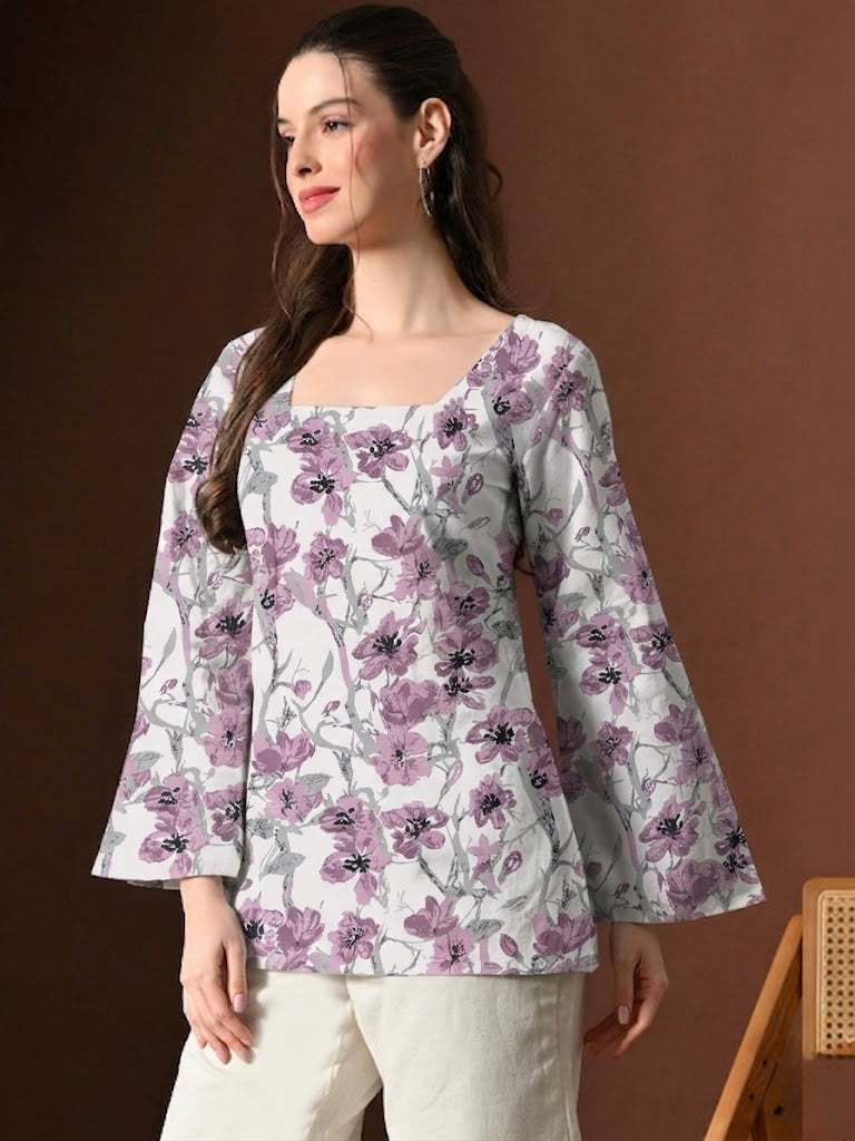 PURPLE WHITE BELL KURTI