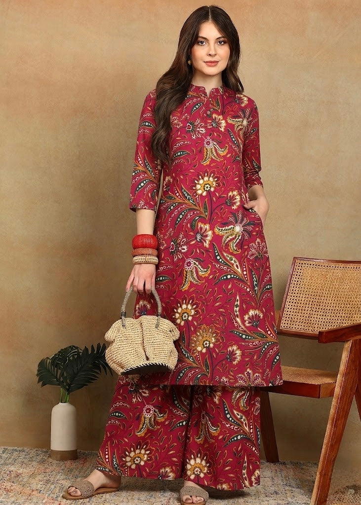 RED KURTA PLAZZO SET
