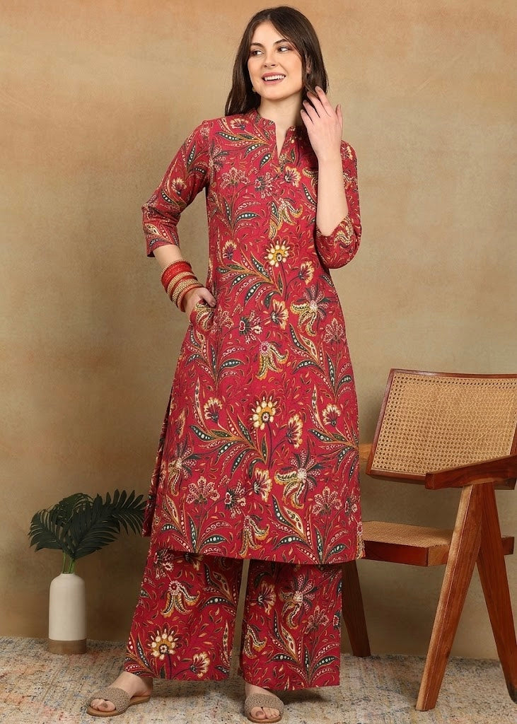 RED KURTA PLAZZO SET