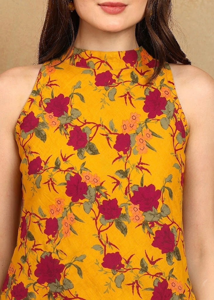 MUSTARD HALTER KURTA PLAZZO SET