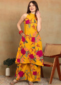 MUSTARD HALTER KURTA PLAZZO SET