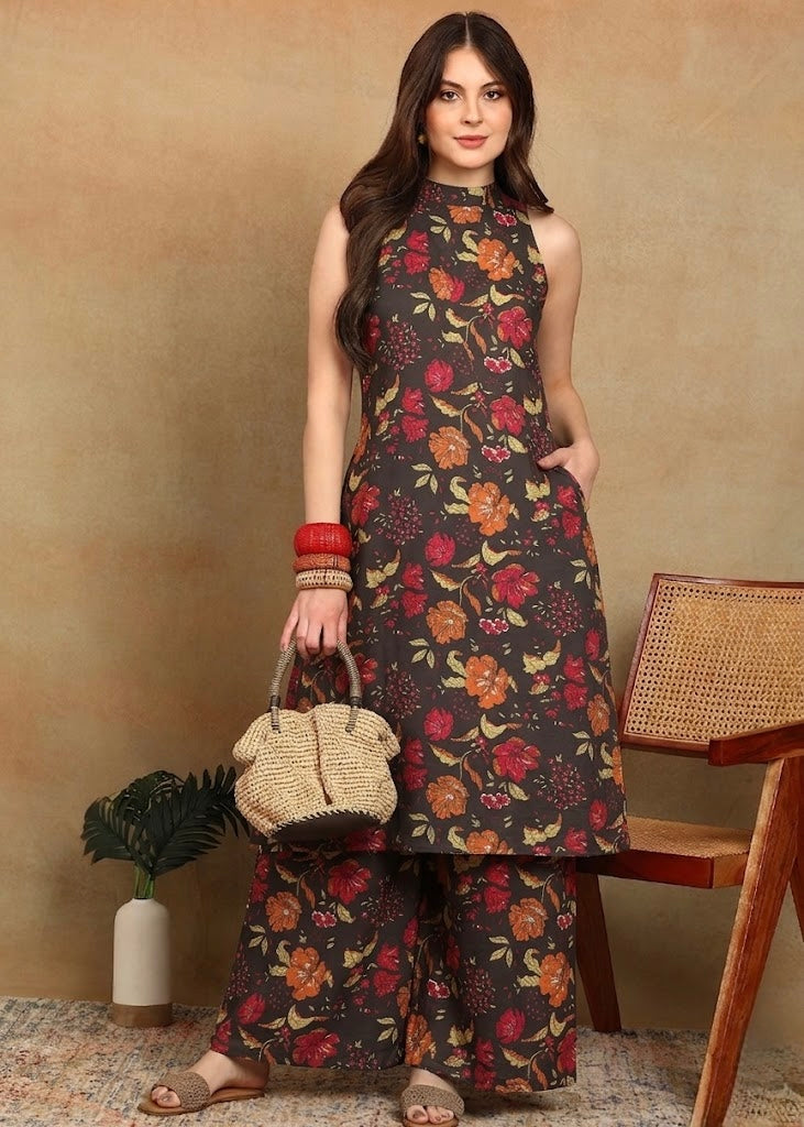 BLACK HALTER KURTA PLAZZO SET