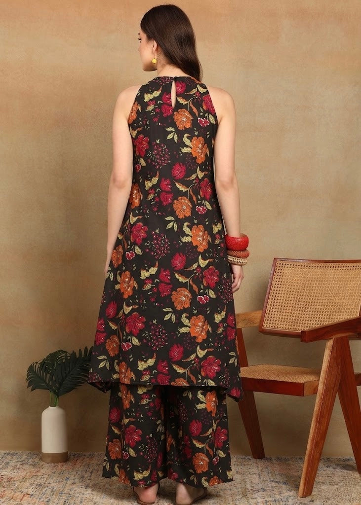 BLACK HALTER KURTA PLAZZO SET