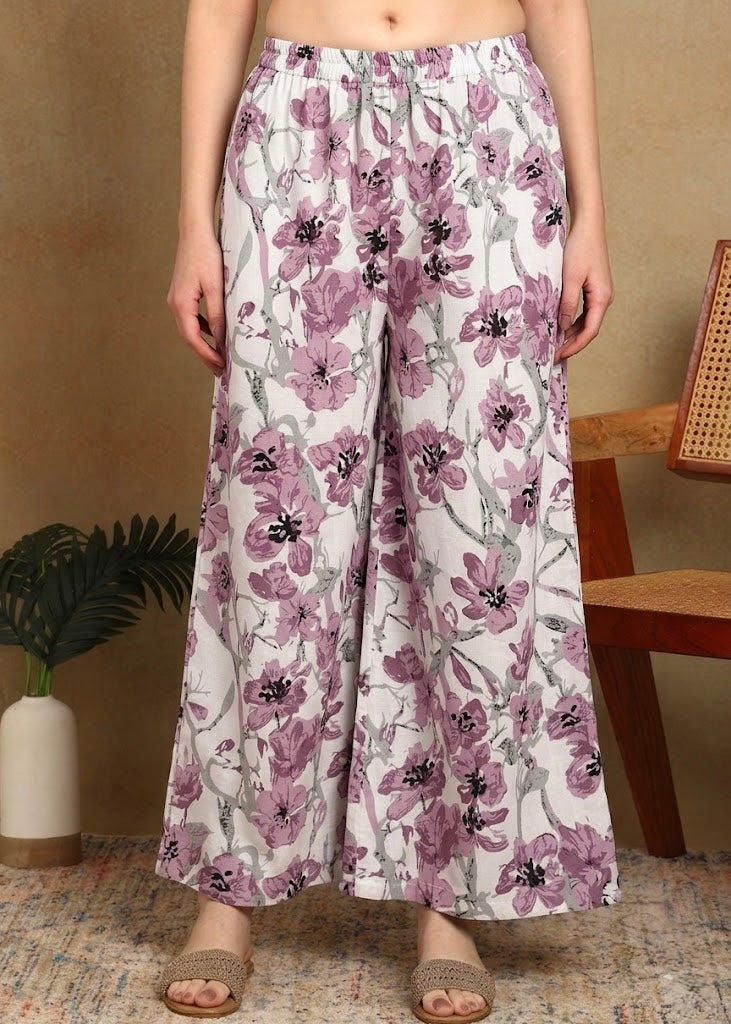 WHITE PURPLE HALTER KURTA PLAZZO SET