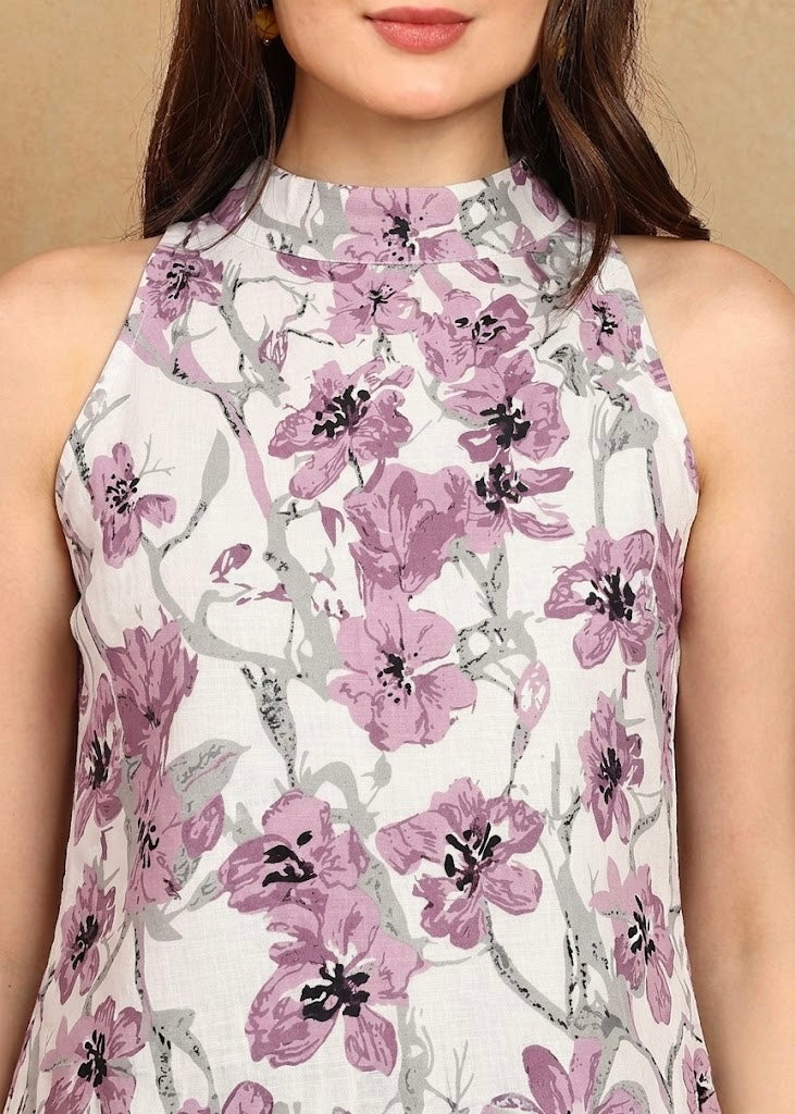 WHITE PURPLE HALTER KURTA PLAZZO SET