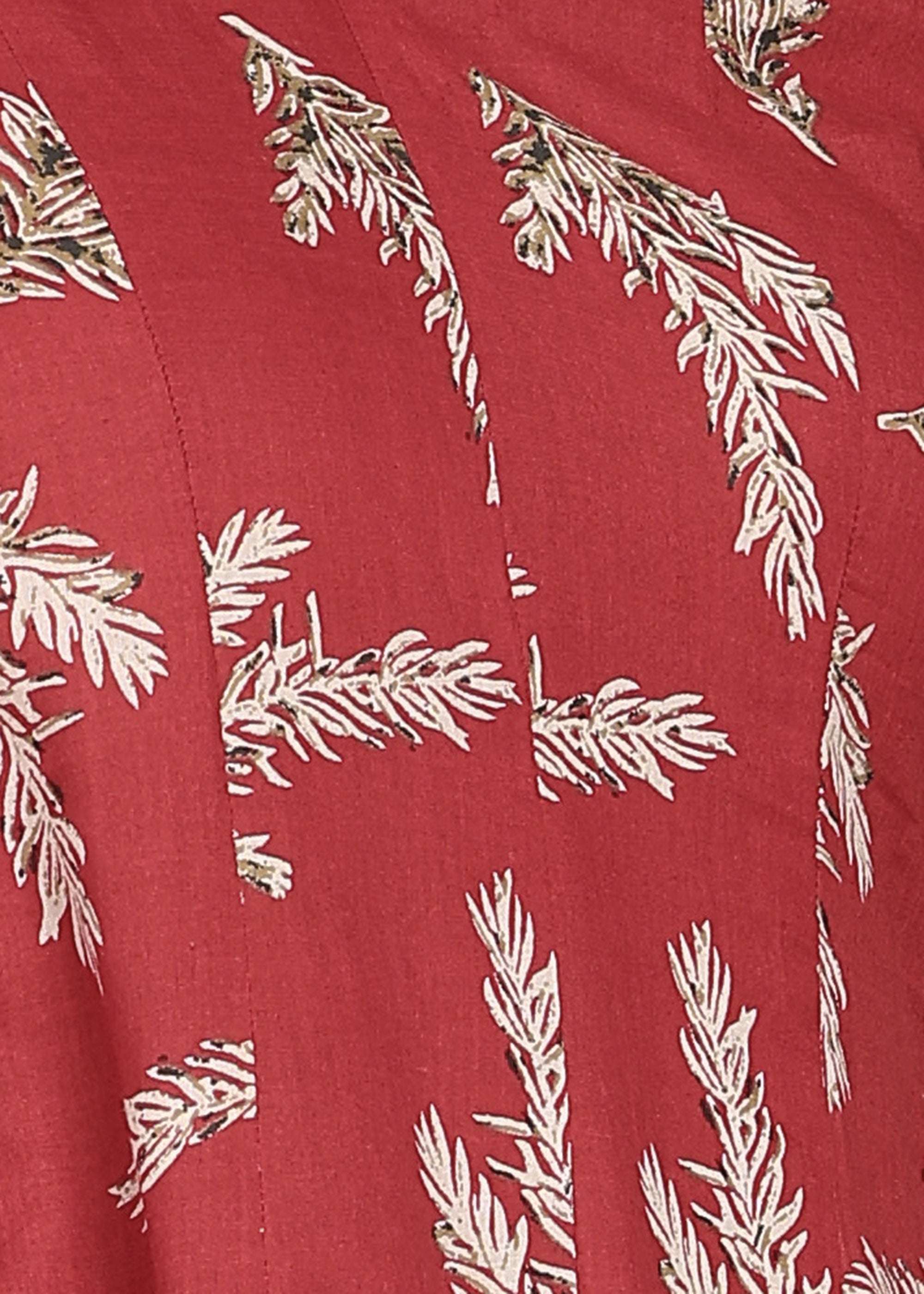 RED PRINTED A-LINE KURTA